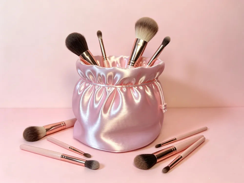 Girly Satin Drawstring Lucky Bag Pen and Makeup Brush Holder – 3D Printed