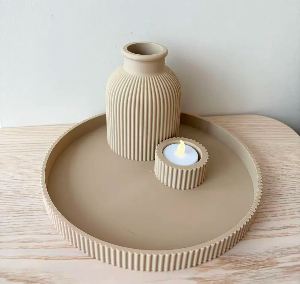 Decoration Set Vase Candle Holder and Tray – 3D Printed Home Styling Set