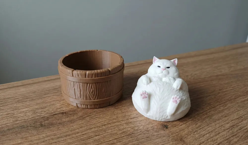 Chonky Cat in a Tub Figurine – 3D Printed Kawaii Cat Collectible