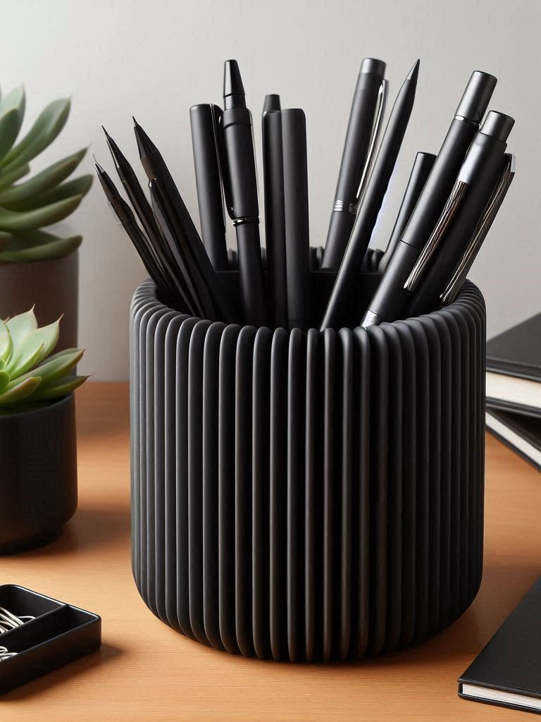 Modern Ribbed Pen Holder – 3D Printed Designer Desk Stand