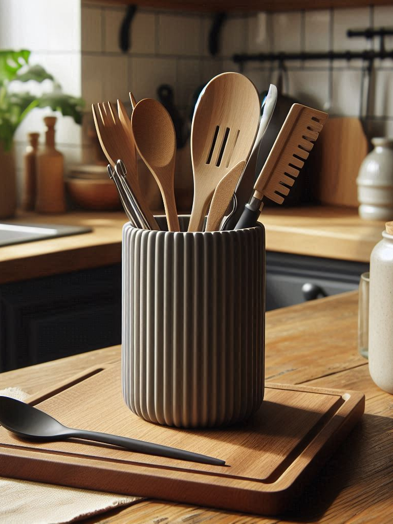 Designer Ribbed Cutlery Organiser – 3D Printed Kitchen Stand