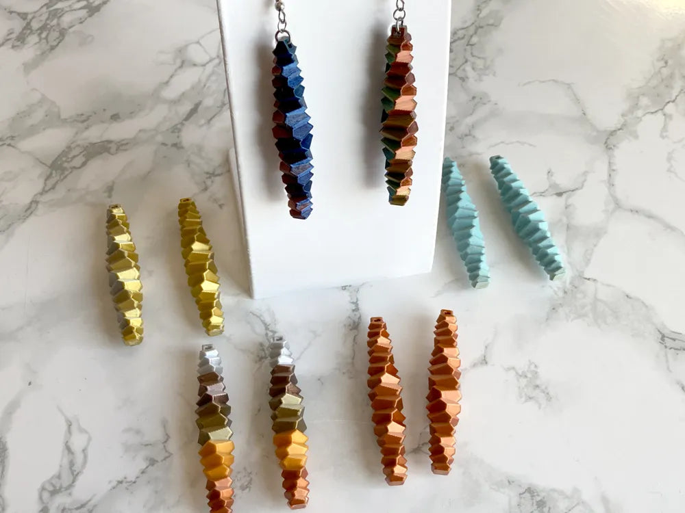 Stacked Faceted Drop Earrings – 3D Printed Layered Jewellery