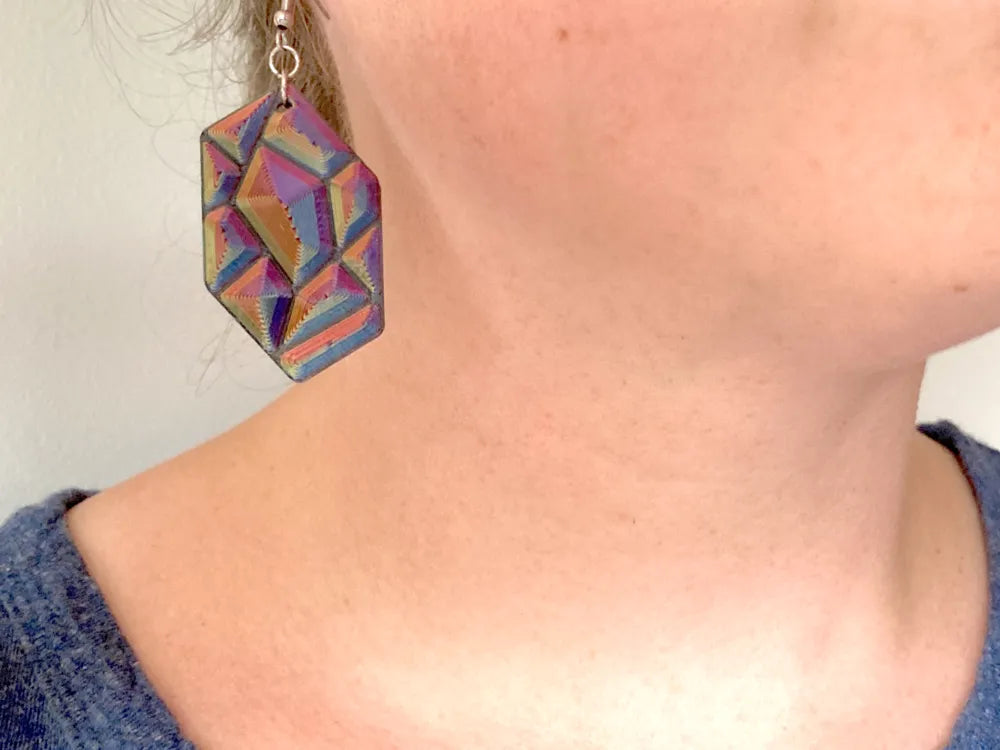 Faceted Gem Earrings – 3D Printed Crystal-Inspired Statement Jewellery