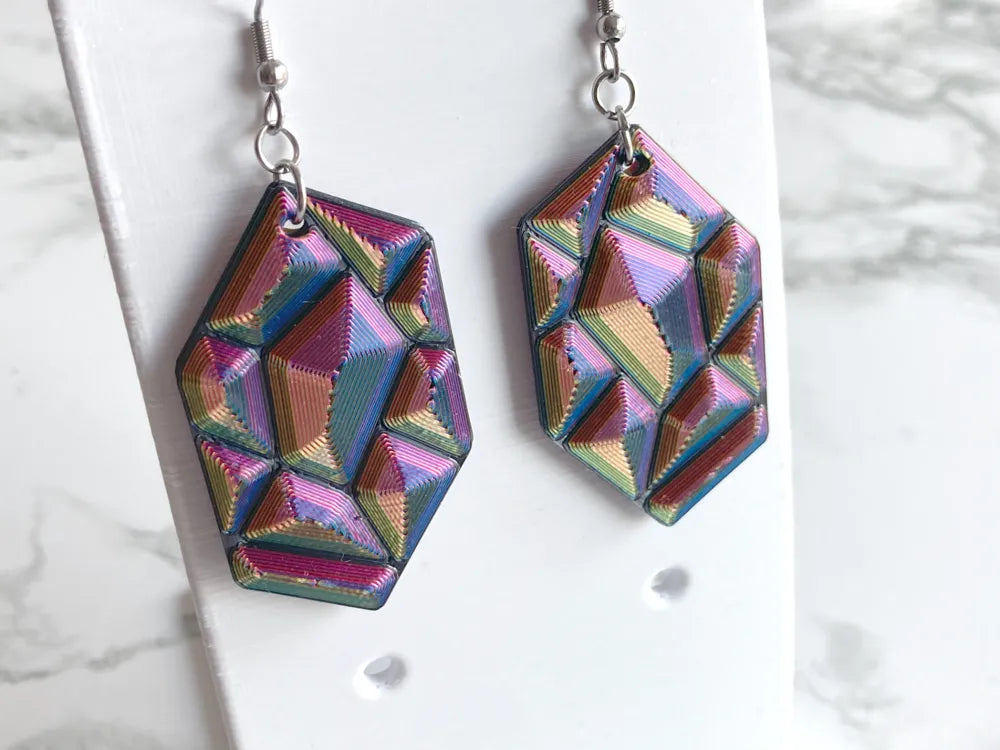 Faceted Gem Earrings – 3D Printed Crystal-Inspired Statement Jewellery