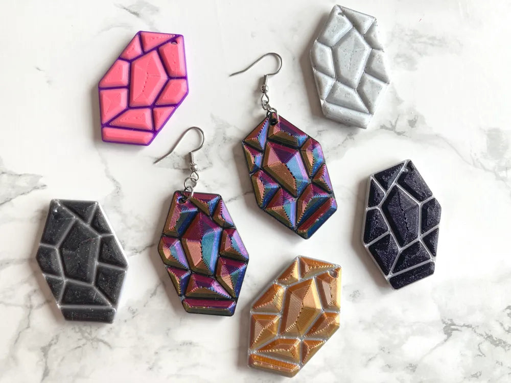 Faceted Gem Earrings – 3D Printed Crystal-Inspired Statement Jewellery
