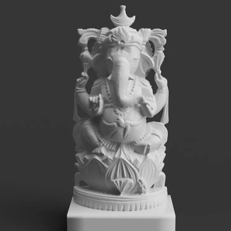 Ganesh on Lotus with Crescent Moon Crown
