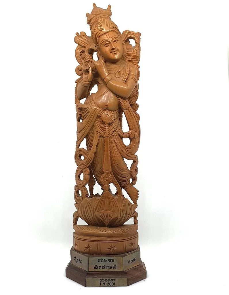 Krishna Playing the Flute – 3D Printed Sandalwood Style Sculpture