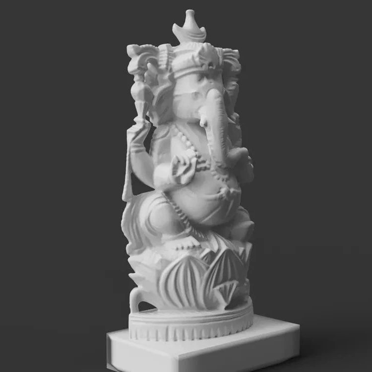 Ganesh on Lotus with Crescent Moon Crown