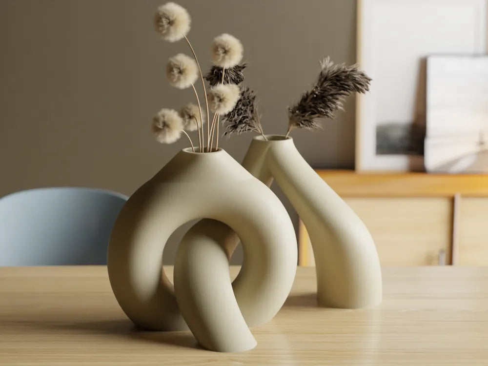 Interlocking Toroidal Vases – 3D Printed Geometric Minimalist Vase Set
