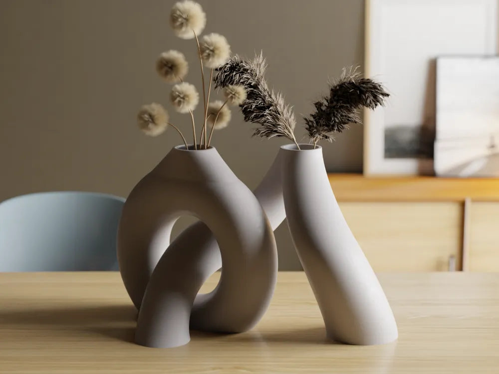 Interlocking Toroidal Vases – 3D Printed Geometric Minimalist Vase Set