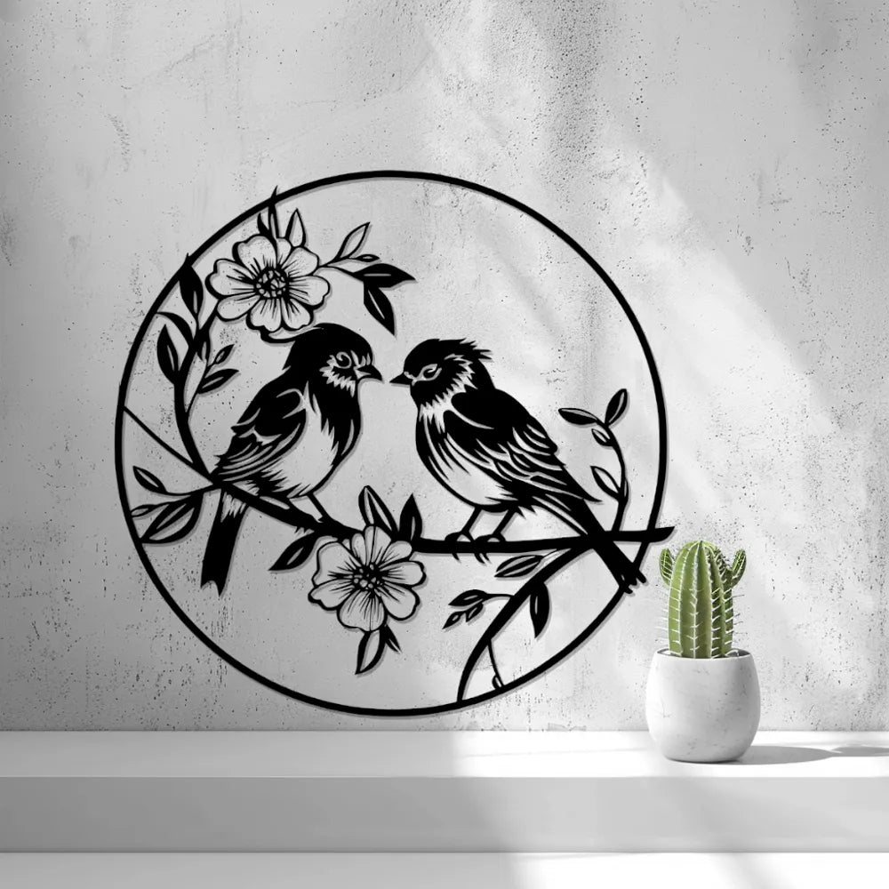 Birds with Flowers Wall Art – 3D Printed Botanical Bird Layered Sculpture
