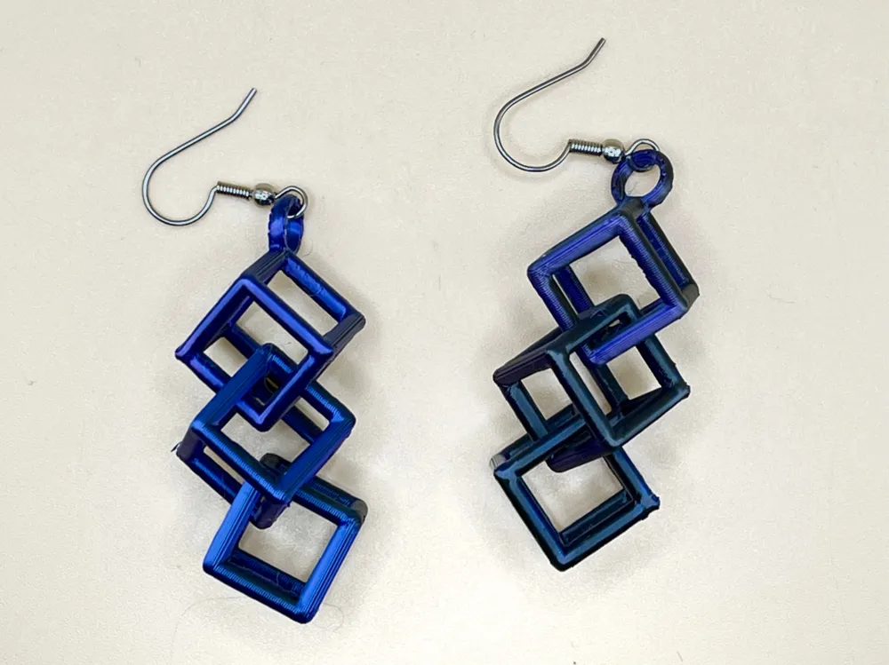 Triple Cube Geometric Earrings – 3D Printed Bold Statement Jewellery