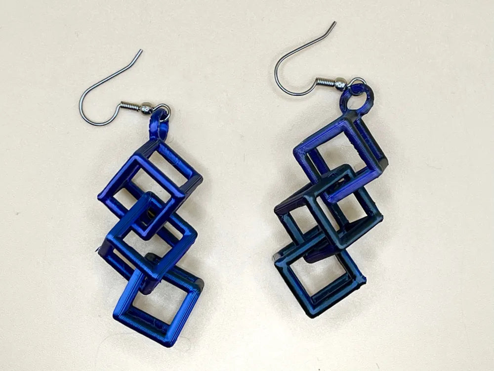 Triple Cube Geometric Earrings – 3D Printed Bold Statement Jewellery