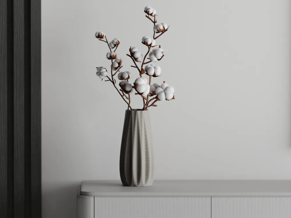 Smooth Ribs Curved Vase – 3D Printed Ribbed Sculptural Flower Vase