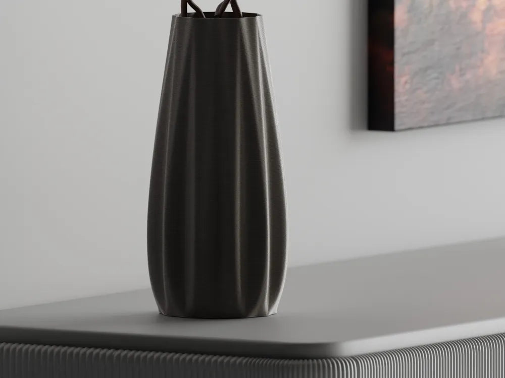 Smooth Ribs Curved Vase – 3D Printed Ribbed Sculptural Flower Vase