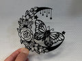 Moon with Butterfly and Flowers Wall Decor – 3D Printed Celestial Art