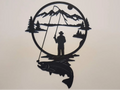 Mountain and Fishing Silhouette Wall Art – 3D Printed Outdoor Nature Decor