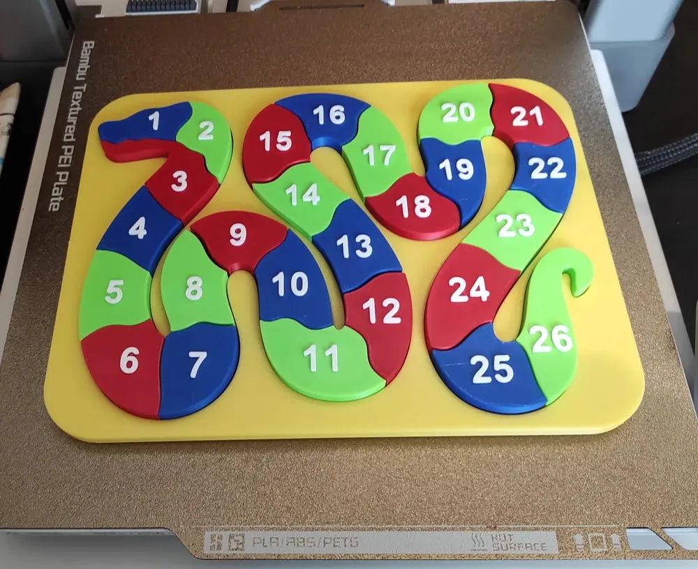 Snake Puzzle with Numbers – 3D Printed Count and Sort Kids Toy
