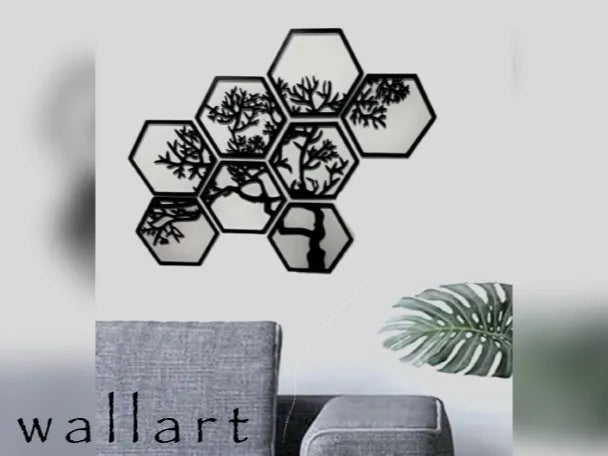 8-Piece Hexagon Tree Wall Art