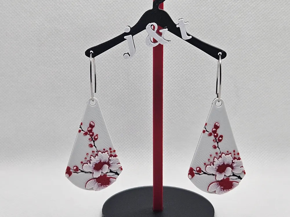 Cherry Blossom Teardrop Earrings – 3D Printed Floral Spring Jewellery