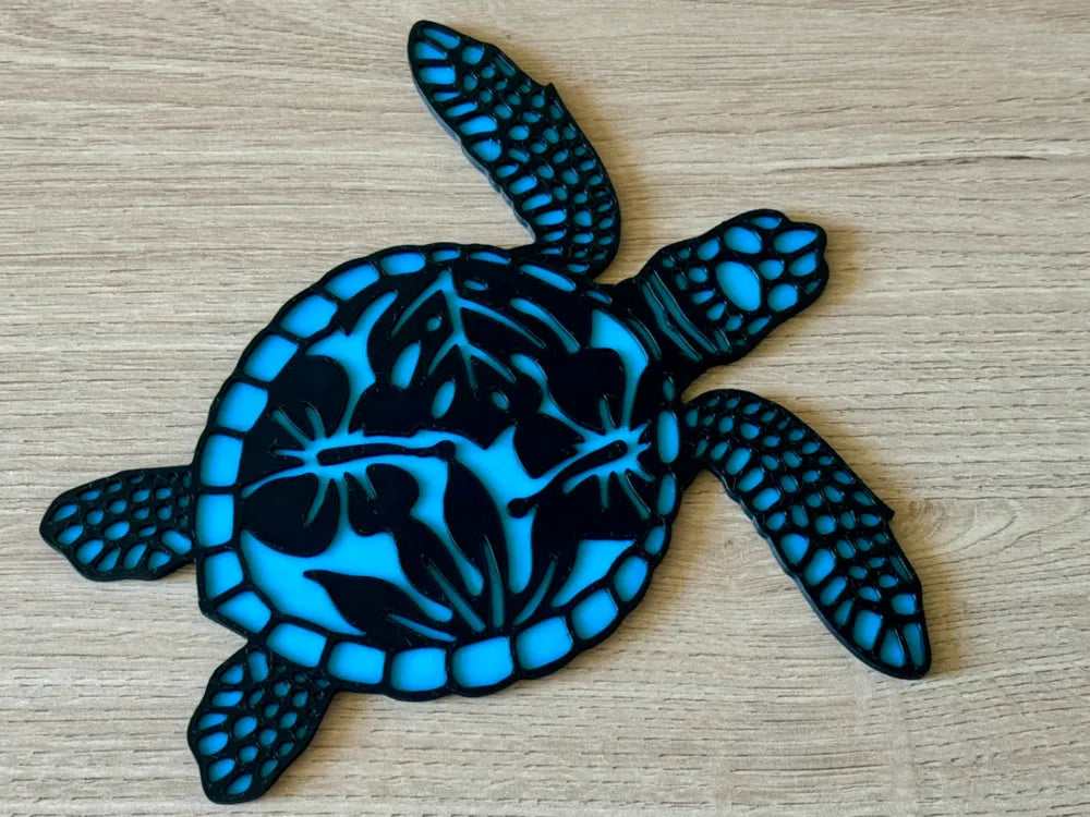 Sea Turtle with Flower Wall Art – 3D Printed Coastal Ocean Botanical Decor