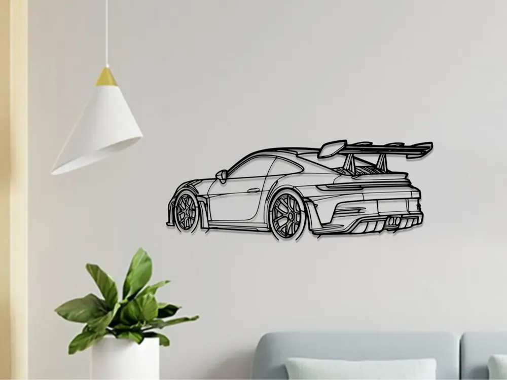 Porsche 911 GT3 RS Wall Art – 3D Printed Automotive Sculpture Wall Piece