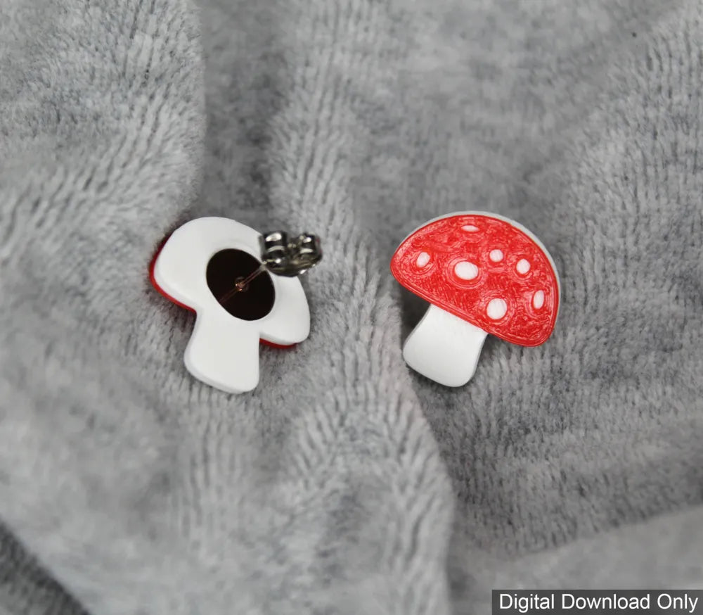 Cute Mushroom Stud Earrings – 3D Printed Cottagecore Nature Jewellery