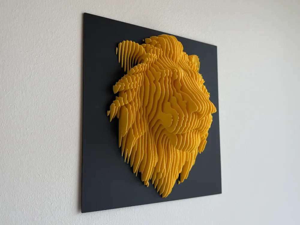 Lion Head Layered Sculpture Wall Art – 3D Printed Majestic King of Jungle
