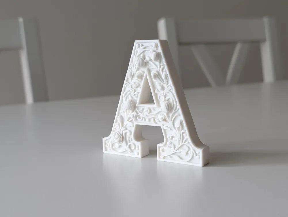 Floral Gypsum Style Standing Letter – 3D Printed Decorative Initial