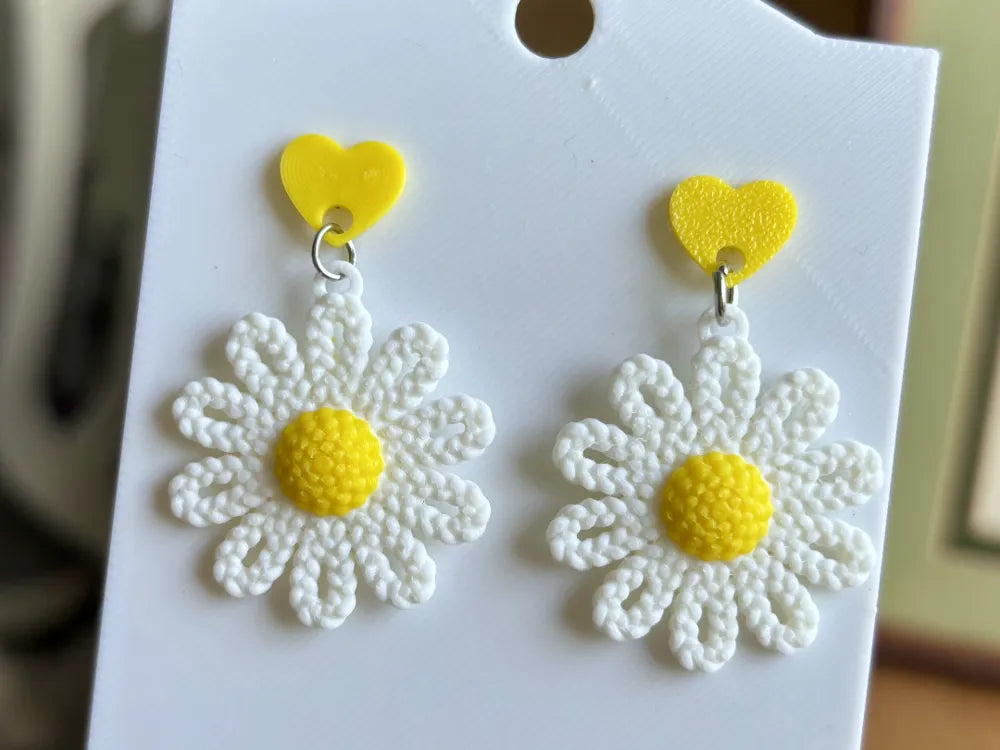 Woven Daisy Earrings – 3D Printed Cottagecore Wildflower Jewellery