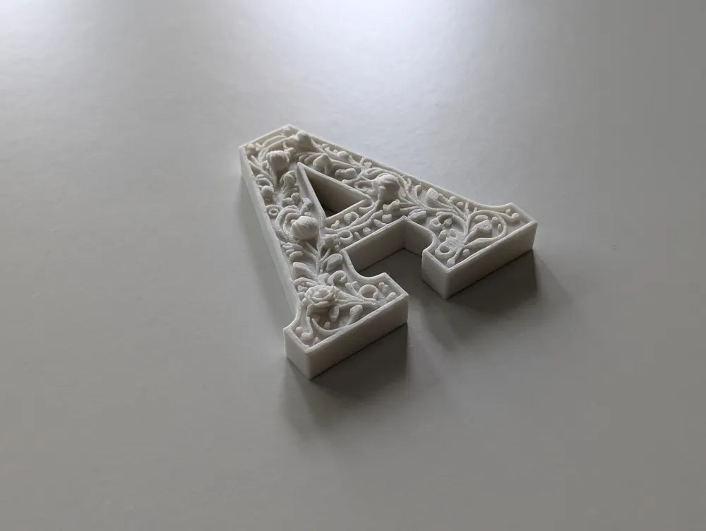 Floral Gypsum Style Standing Letter – 3D Printed Decorative Initial