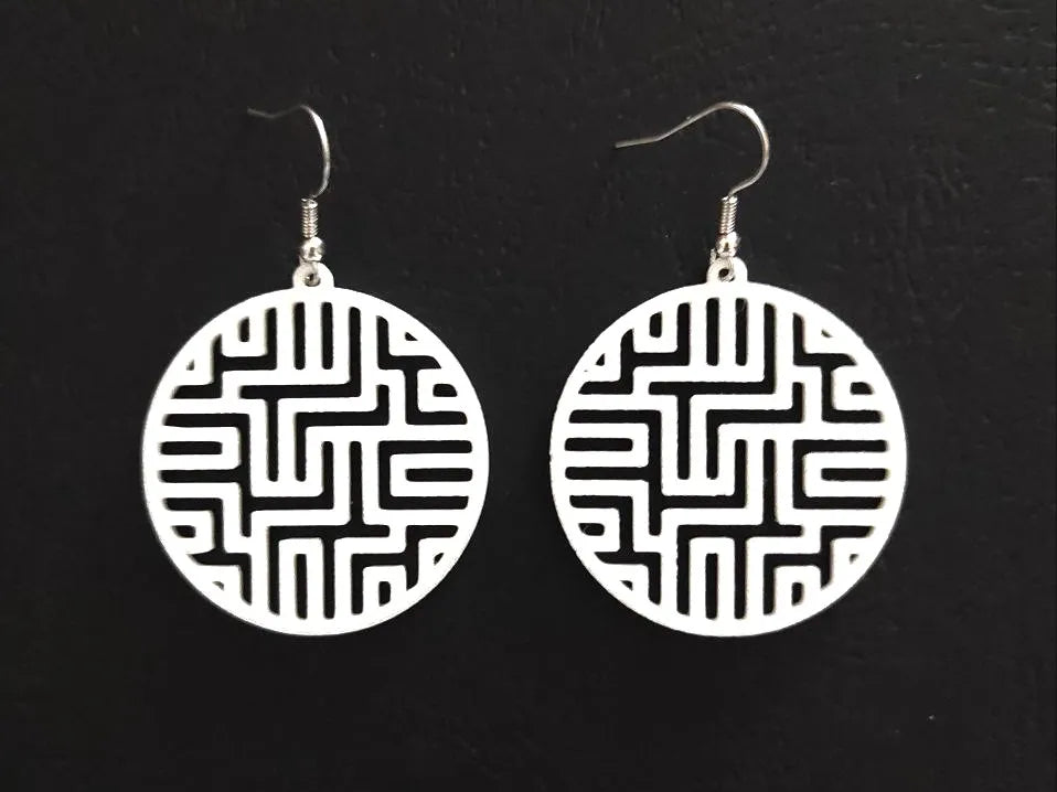 Maze Signal Geometric Earrings – 3D Printed Architectural Modern Jewellery
