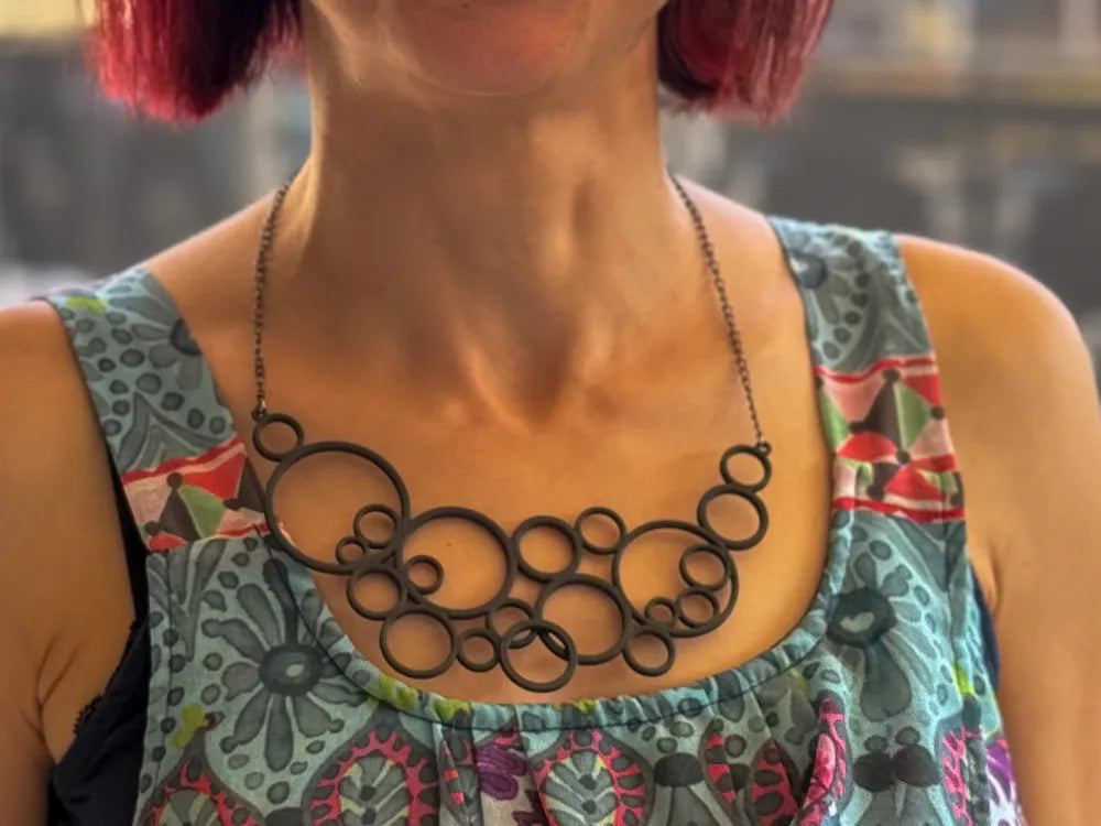 Modern Black Circle Geometric Necklace – 3D Printed Minimalist Pendant