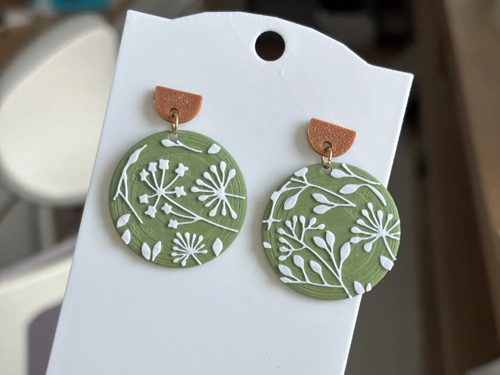 Green Round Disc Earrings – 3D Printed Minimalist Everyday Jewellery
