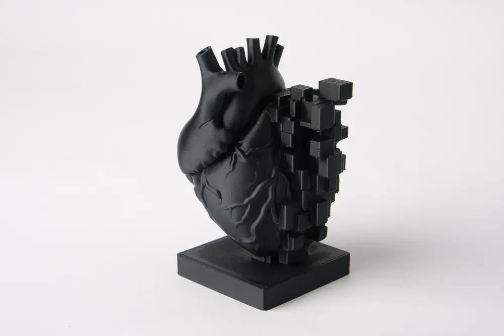 Matte Black Pixelated Heart Sculpture – Digital Meets Organic Modern Art