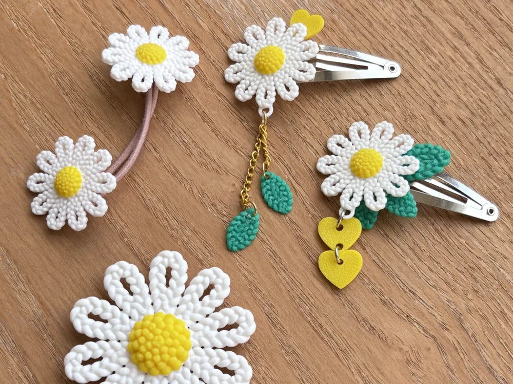 Woven Daisy Hair Accessory – 3D Printed Floral Boho Hair Clip