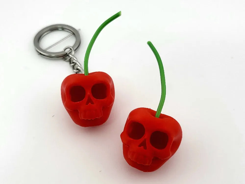 Skull Cherry Keychain Kawaii Spooky Fruit Charm