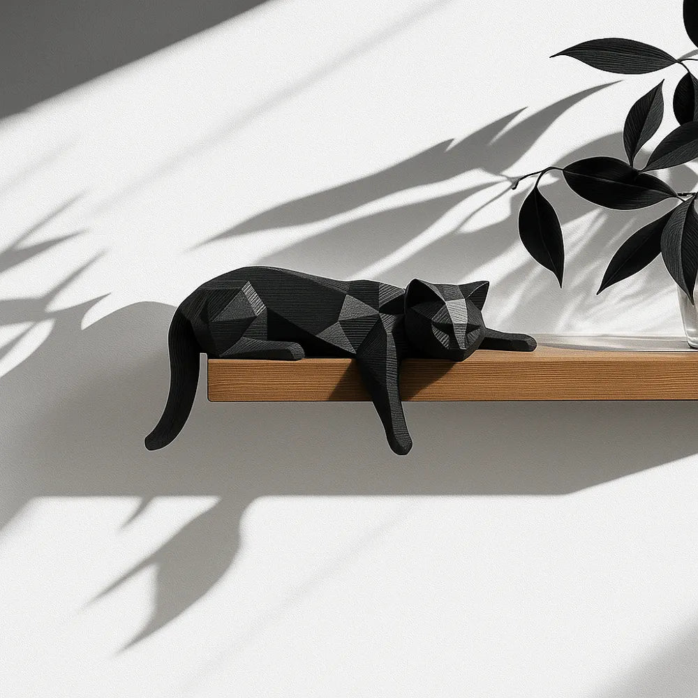 Cat on a Shelf Sculpture – 3D Printed Feline Home Decor Figurine