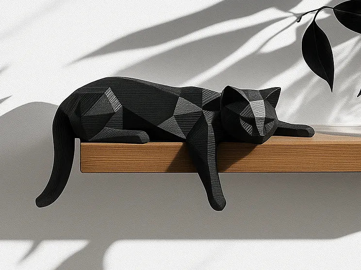 Cat on a Shelf Sculpture – 3D Printed Feline Home Decor Figurine