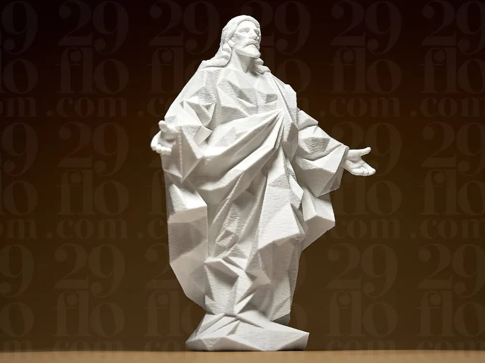 Geometric Low Poly Jesus Statue – 3D Printed Contemporary Christ