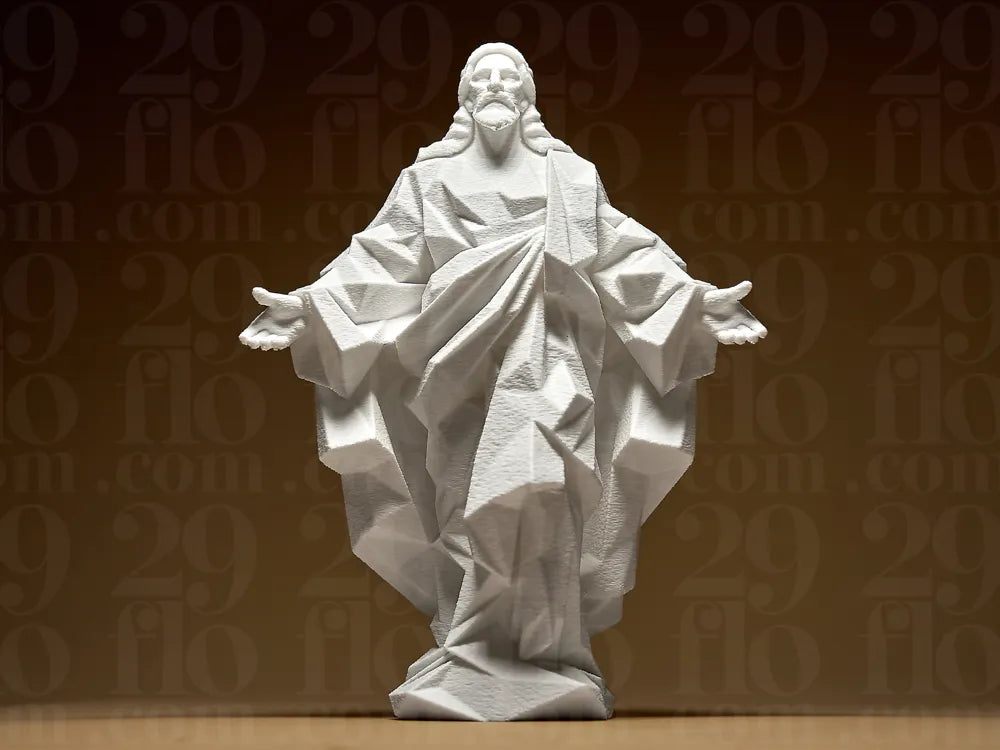 Geometric Low Poly Jesus Statue – 3D Printed Contemporary Christ