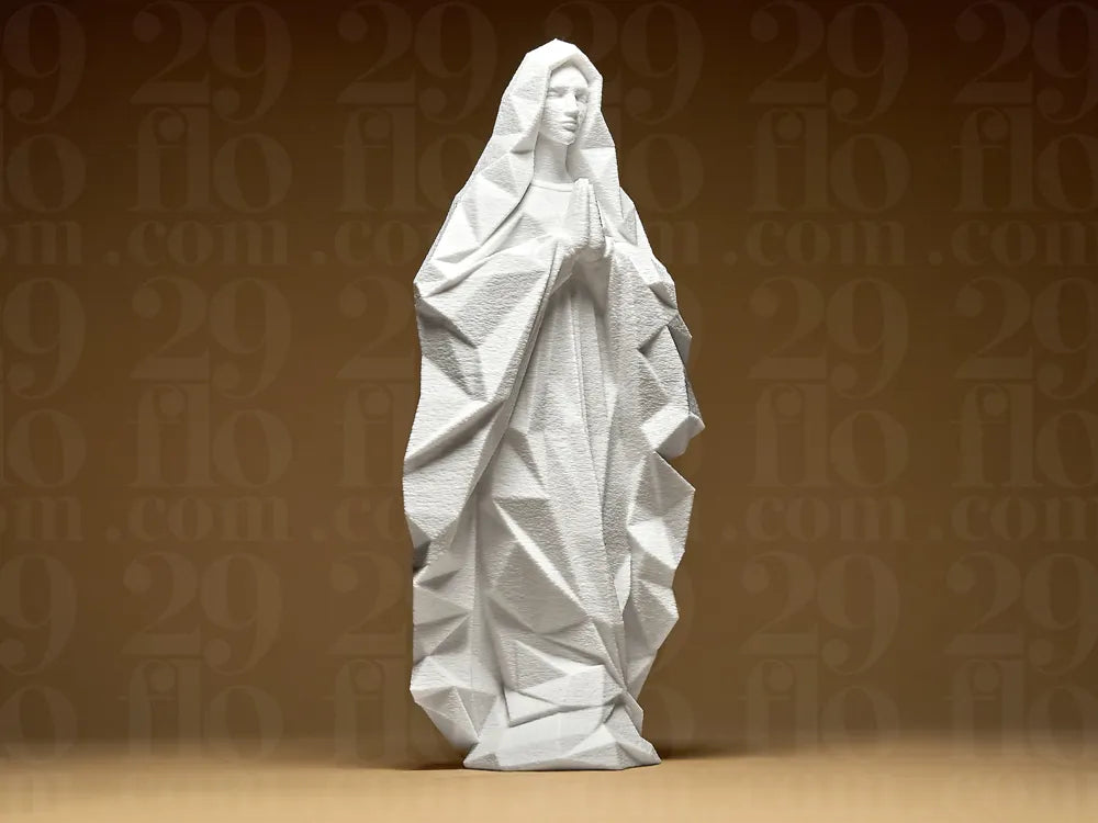 Geometric Low Poly Virgin Mary Statue – 3D Printed Contemporary