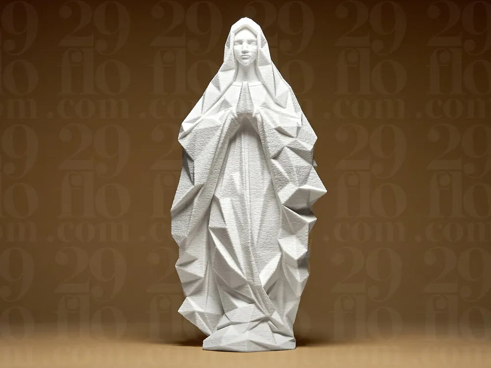 Geometric Low Poly Virgin Mary Statue – 3D Printed Contemporary