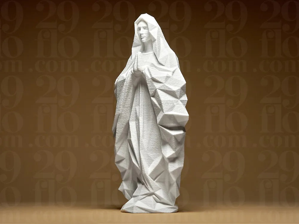 Geometric Low Poly Virgin Mary Statue – 3D Printed Contemporary