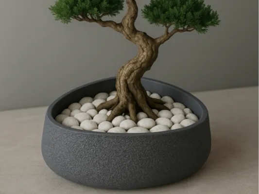 Stone Texture Planter & Minimal Catchall Tray