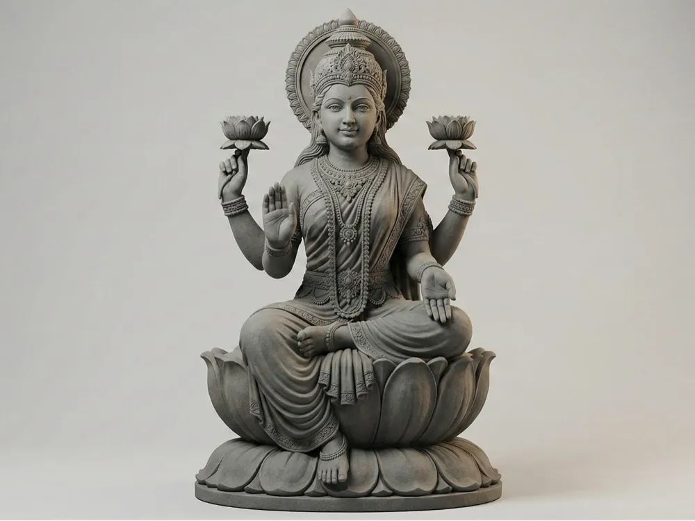 Hindu Goddess Mahalakshmi Statue – 3D Printed Wealth and Prosperity Idol