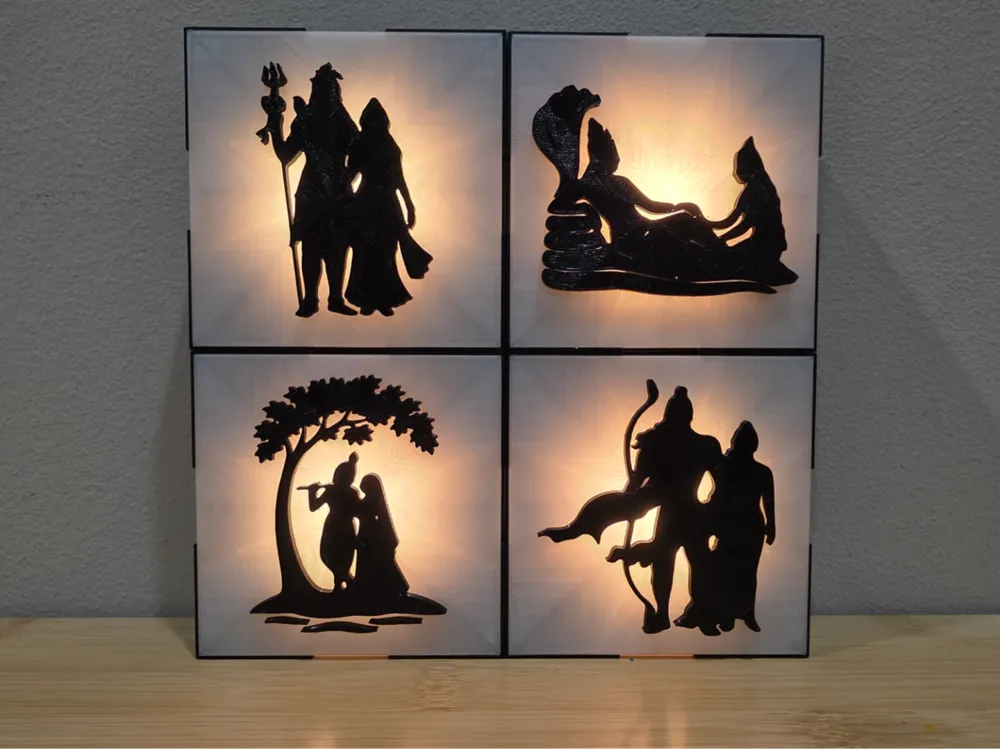 Hindu Gods and Goddesses Tile Lamp – 3D Printed Sacred Art Light