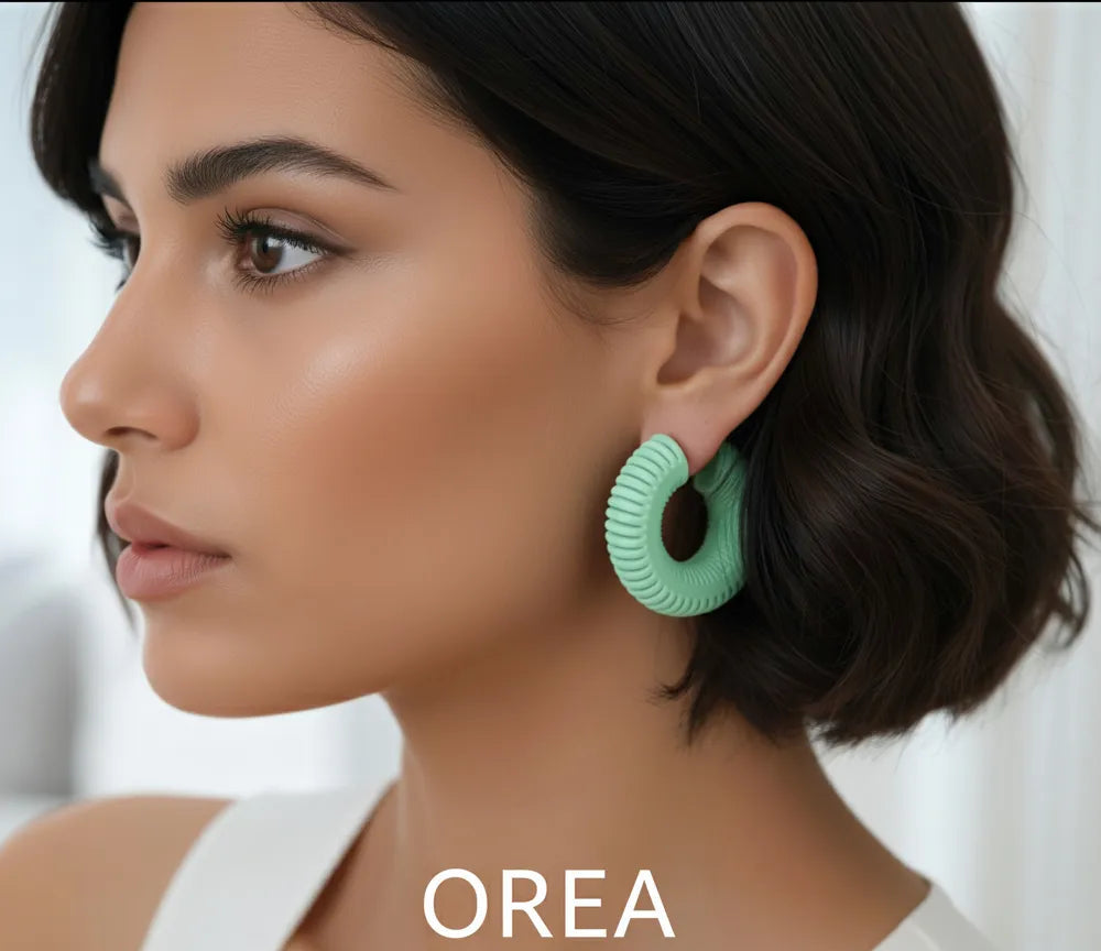 Orea Chunky Ribbed Hoop Earrings – 3D Printed Neon Statement Jewellery