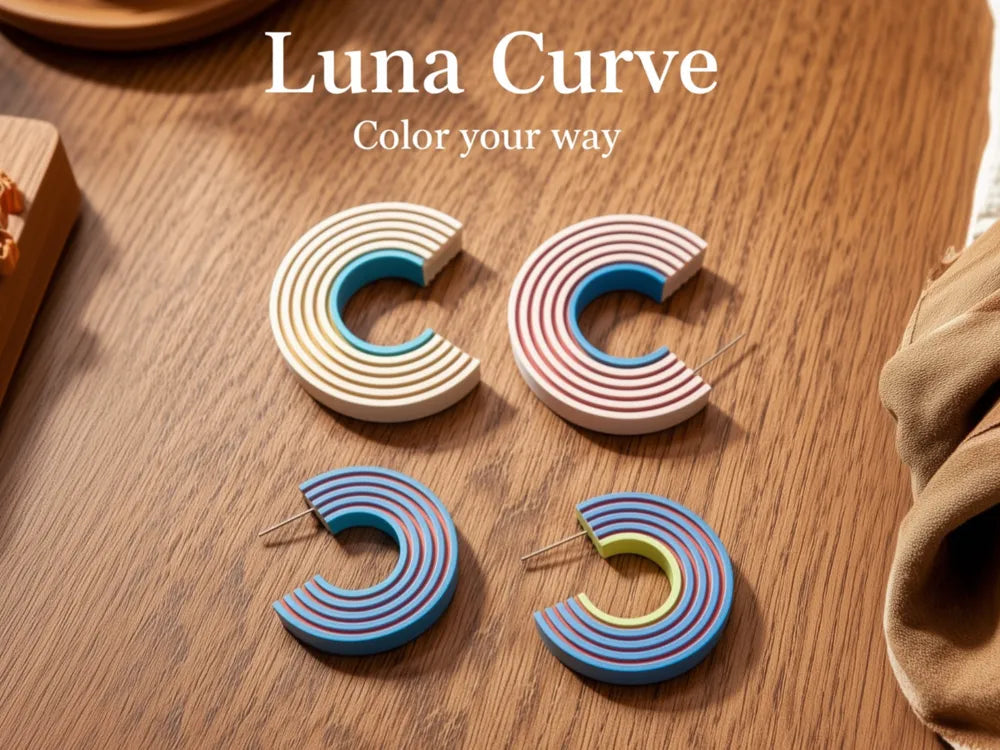Luna Curve Colour Earrings – 3D Printed Moon Colourful Jewellery