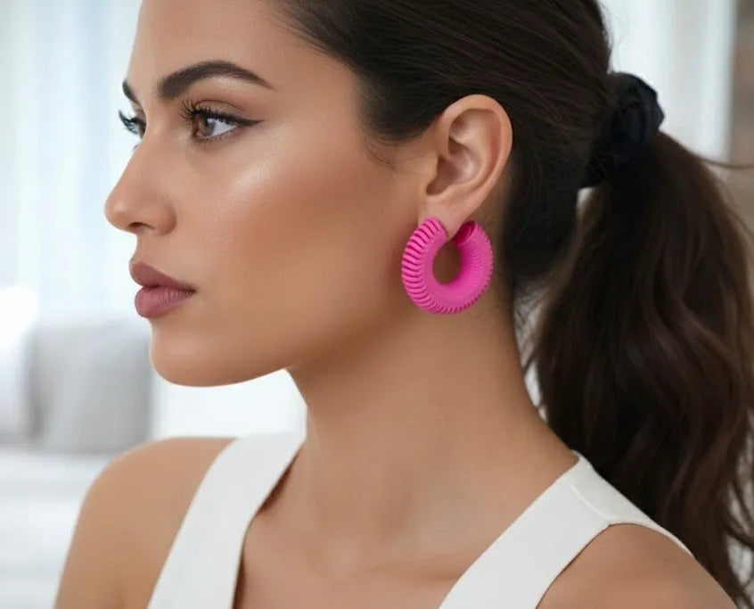 Orea Chunky Ribbed Hoop Earrings – 3D Printed Neon Statement Jewellery